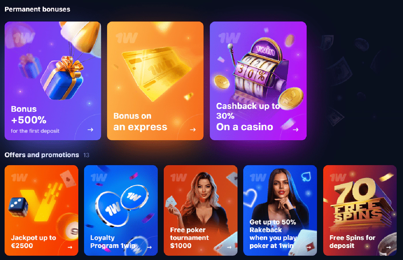 All bonuses in 1 win casino